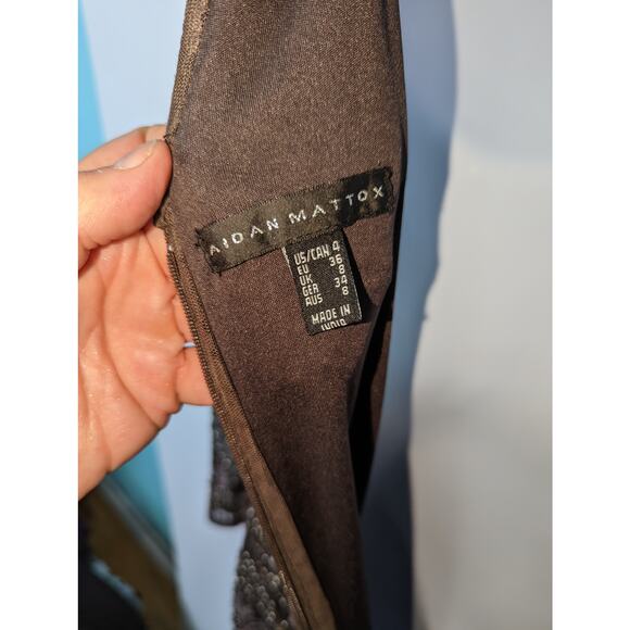 Aidan Mattox Beaded Embroidered Formal Gown Espresso Brown Long Sleeve New 4 - Picture 4 of 14